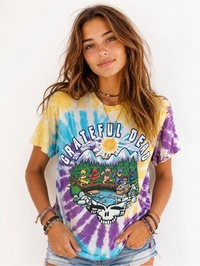 Grateful Dead Tie Dye Dancing Bears Skeleton Graphic Tee Shirt Size Medium